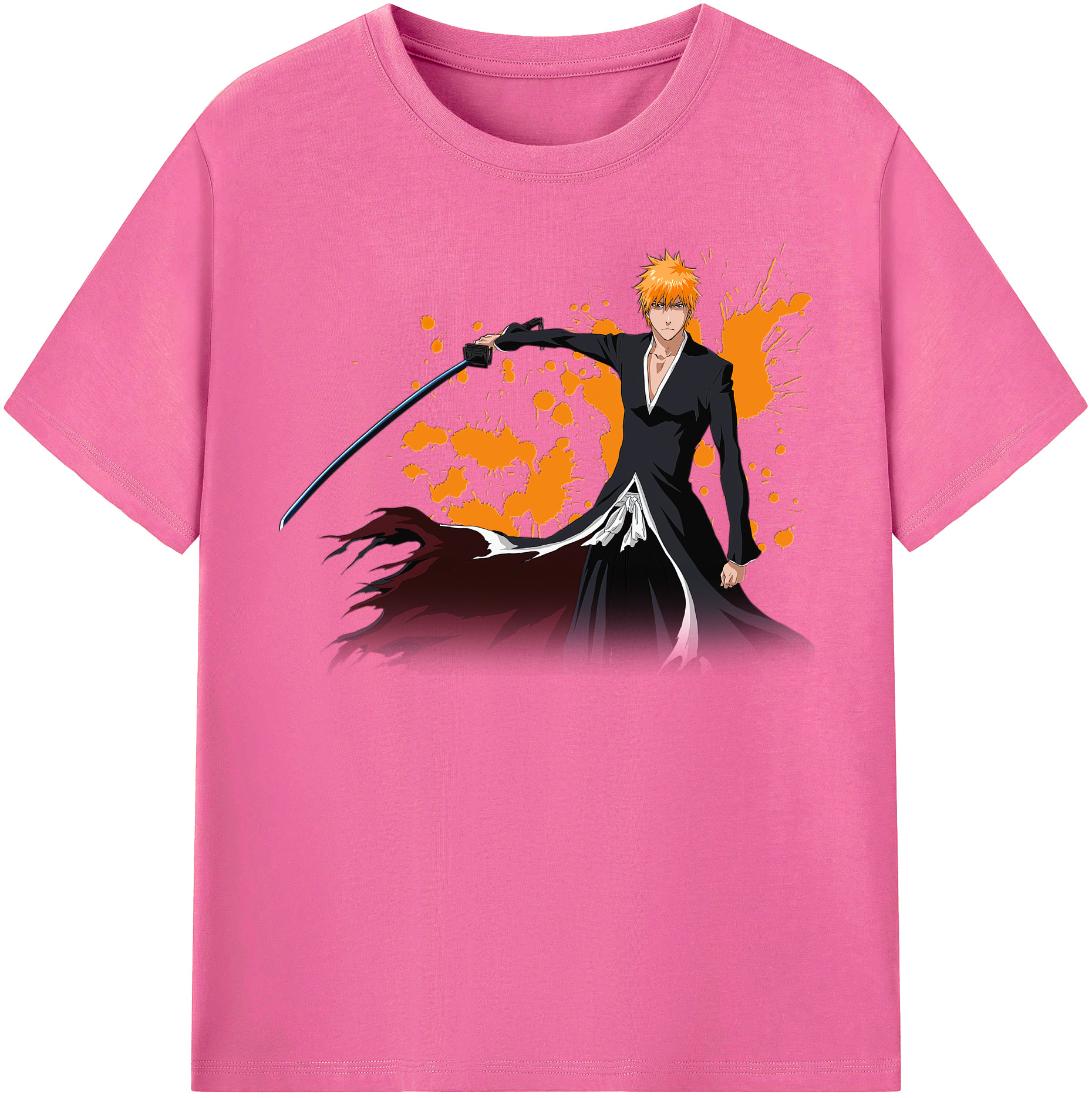 （画像用） ブリーチ 黒崎一護（くろさき いちご）BLEACH Kurosaki Ichigo レディースカジュアルプリントTシャツ（綿100％）